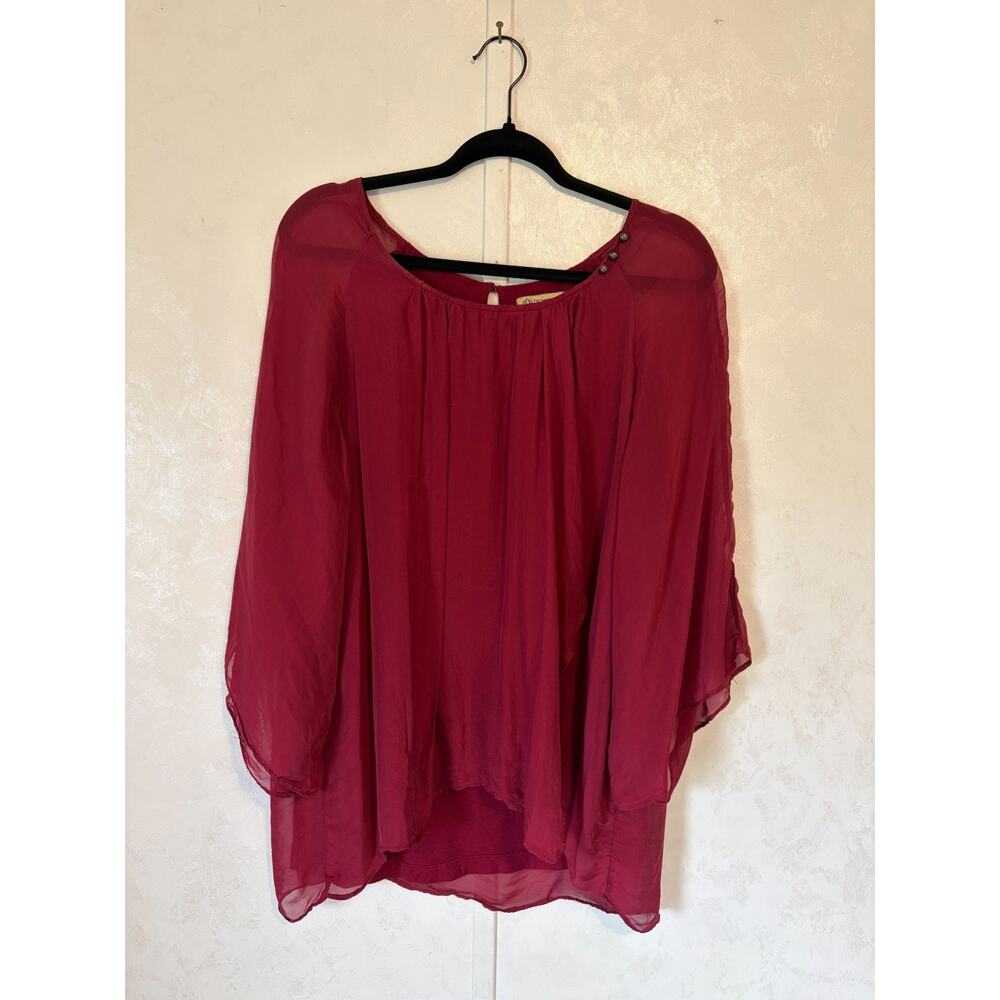Democracy XL burgandy womans 3/4 sleeve draped, airy blouse